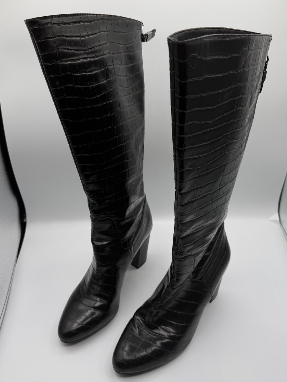Anne Klein Black Croc-Embossed Over-the-Knee Boots